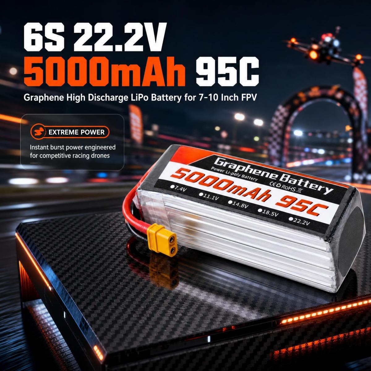 6S Lipo Battery 22.2V 5000Mah - بطارية ليثيوم بوليمر (LiPo) من الجرافين