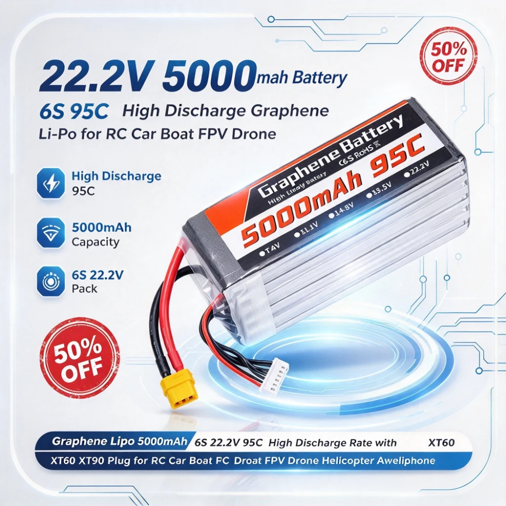 بطارية ليثيوم بوليمر (LiPo) من - مراجعة 6S Lipo Battery 22.2V 5000Mah وسعره
