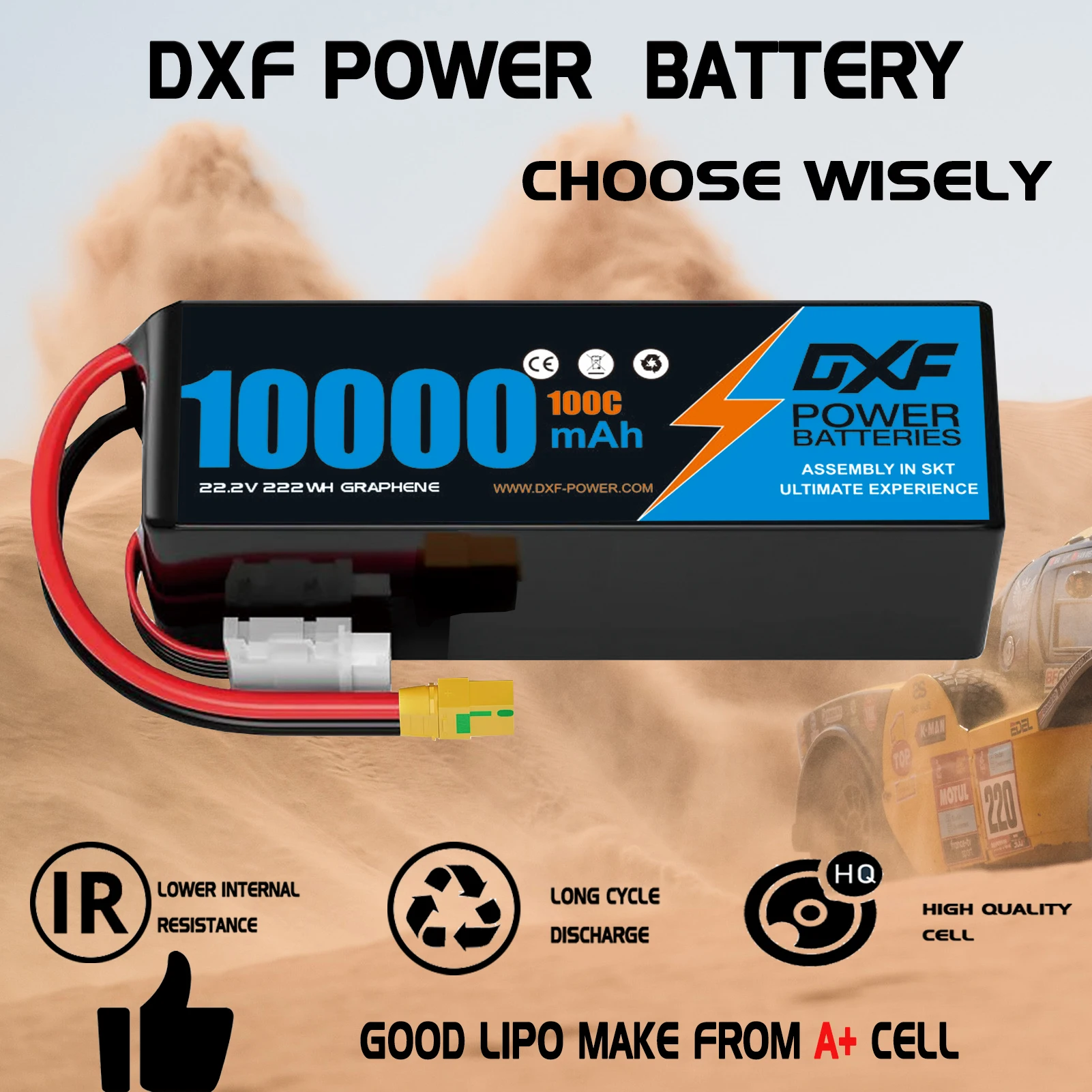بطارية ليثيوم بوليمر DXF 6S 22 - مراجعة 6S Lipo Battery 22.2V 5000Mah وسعره