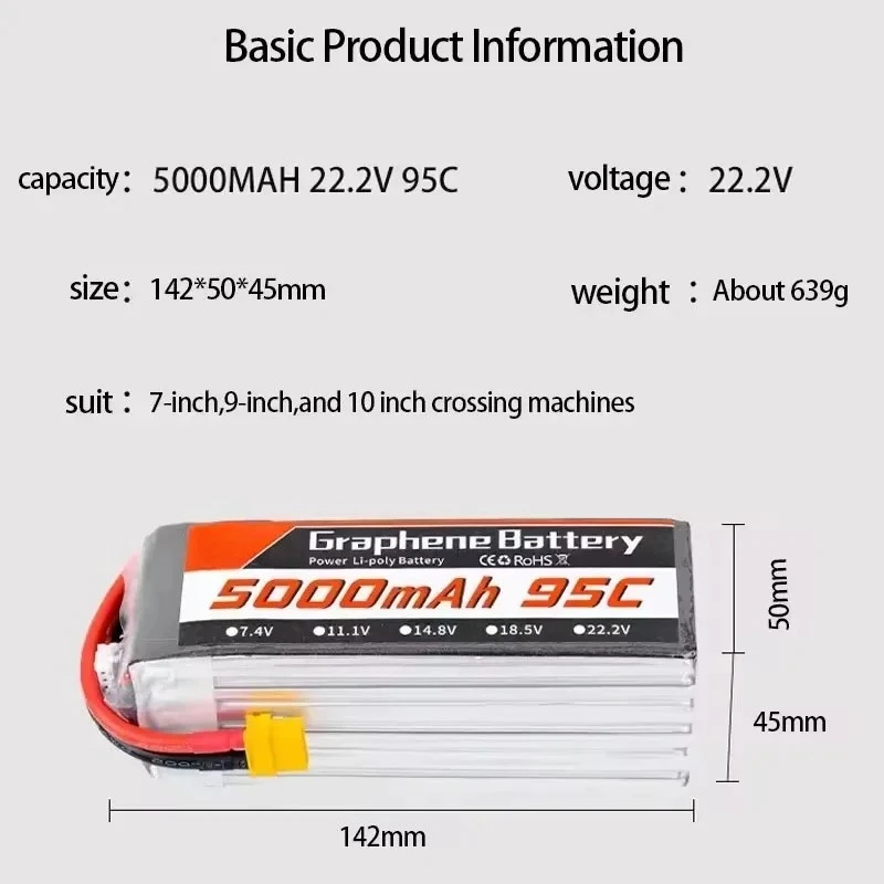 بطارية ليثيوم بوليمر 95C 22.2V - مراجعة 6S Lipo Battery 22.2V 5000Mah وسعره